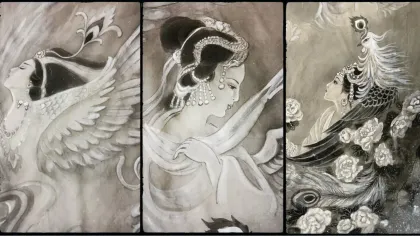 Empress Guo, Empress Xia, Empress Xie — silk portrait by Xiang Li