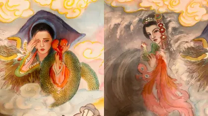 Empress Hu and Empress Sun — silk portrait by Xiang Li