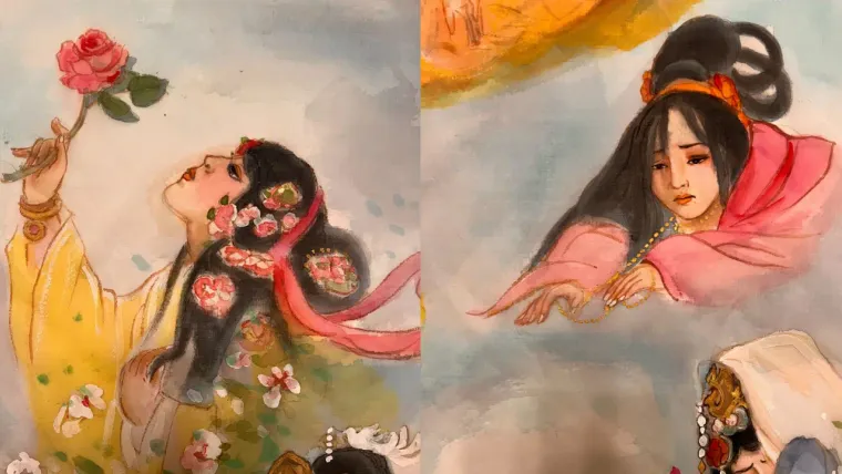 Empress Wu and Empress Wang — silk portrait by Xiang Li