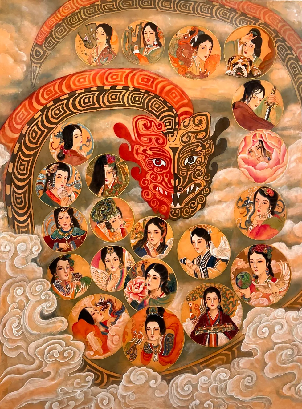 Chinese empress portrait by Xiang Li — gemstone watercolor on silk
